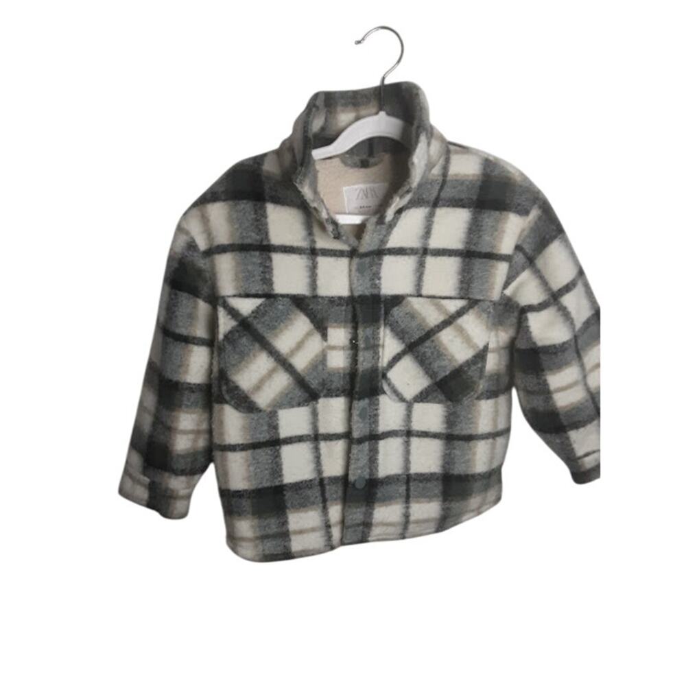 Zara Kids Sherpa Fleece Shacket Plaid Jacket 5–6 Years CM 116